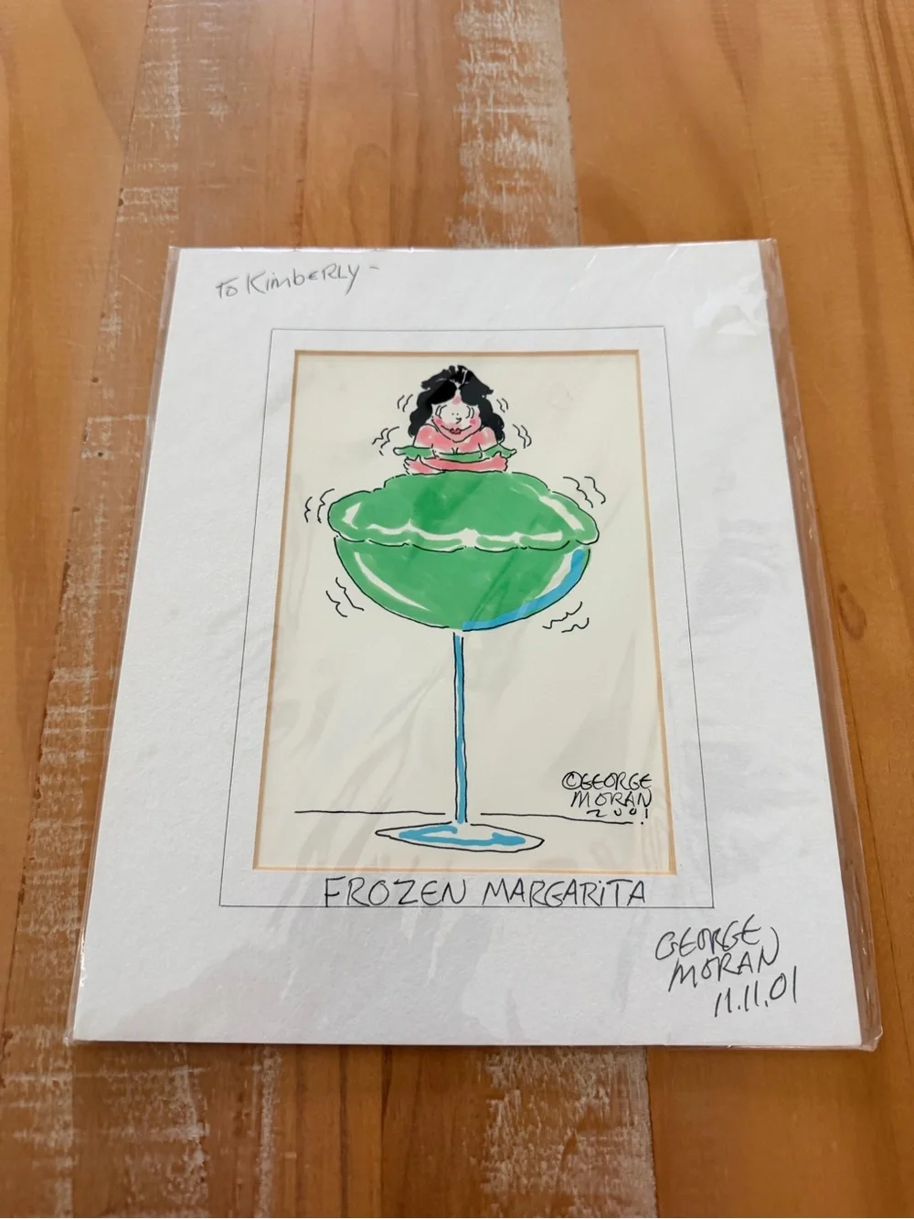 George Moran FROZEN MARGARITA 2001 Signed Watercolor Drawing Matted 8” X 10”